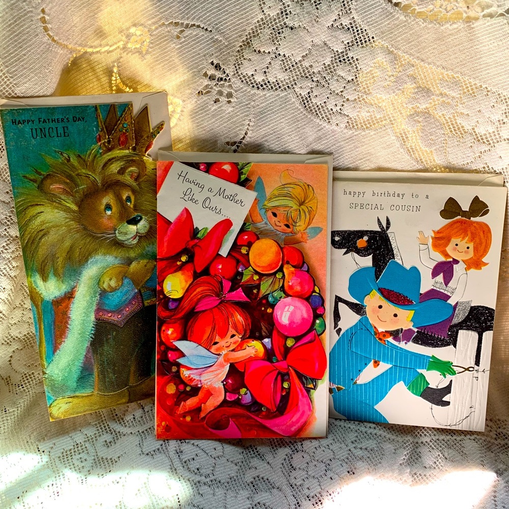 3 vintage mid-Century greeting cards unused